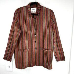 Flax Womens Rainbow Striped Shirt Jacket Petite 100% Cotton Button Front